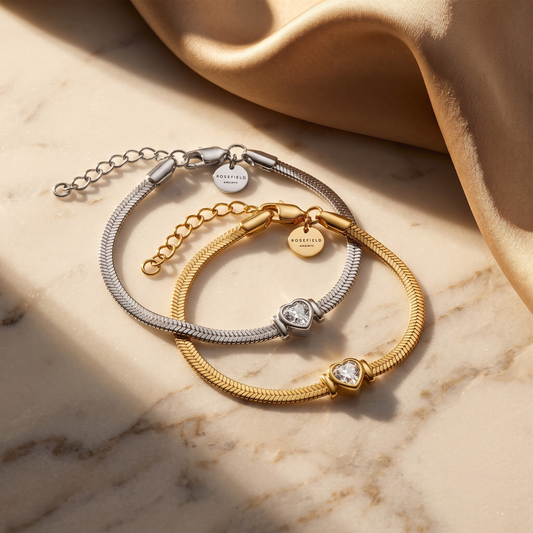 Rosefield Snake Heart White Crystal Bracelet Pair