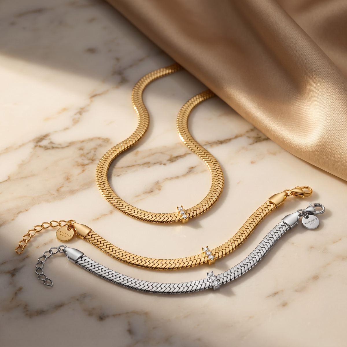 Rosefield Large Snake Crystal Gold Trio