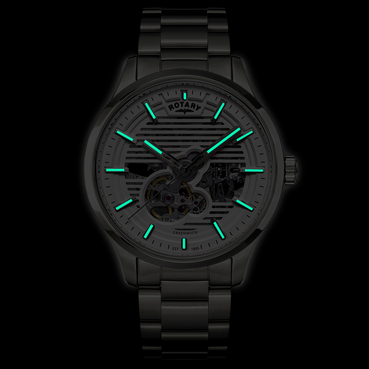 Rotary Men's Greenwich Skeleton Automatic 100M Water Resistance Stainless Steel Bracelet Watch - RGB10073/01