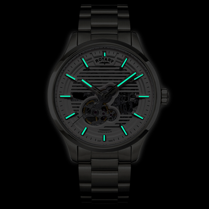 Rotary Men's Greenwich Skeleton Automatic 100M Water Resistance Stainless Steel Bracelet Watch - RGB10073/01