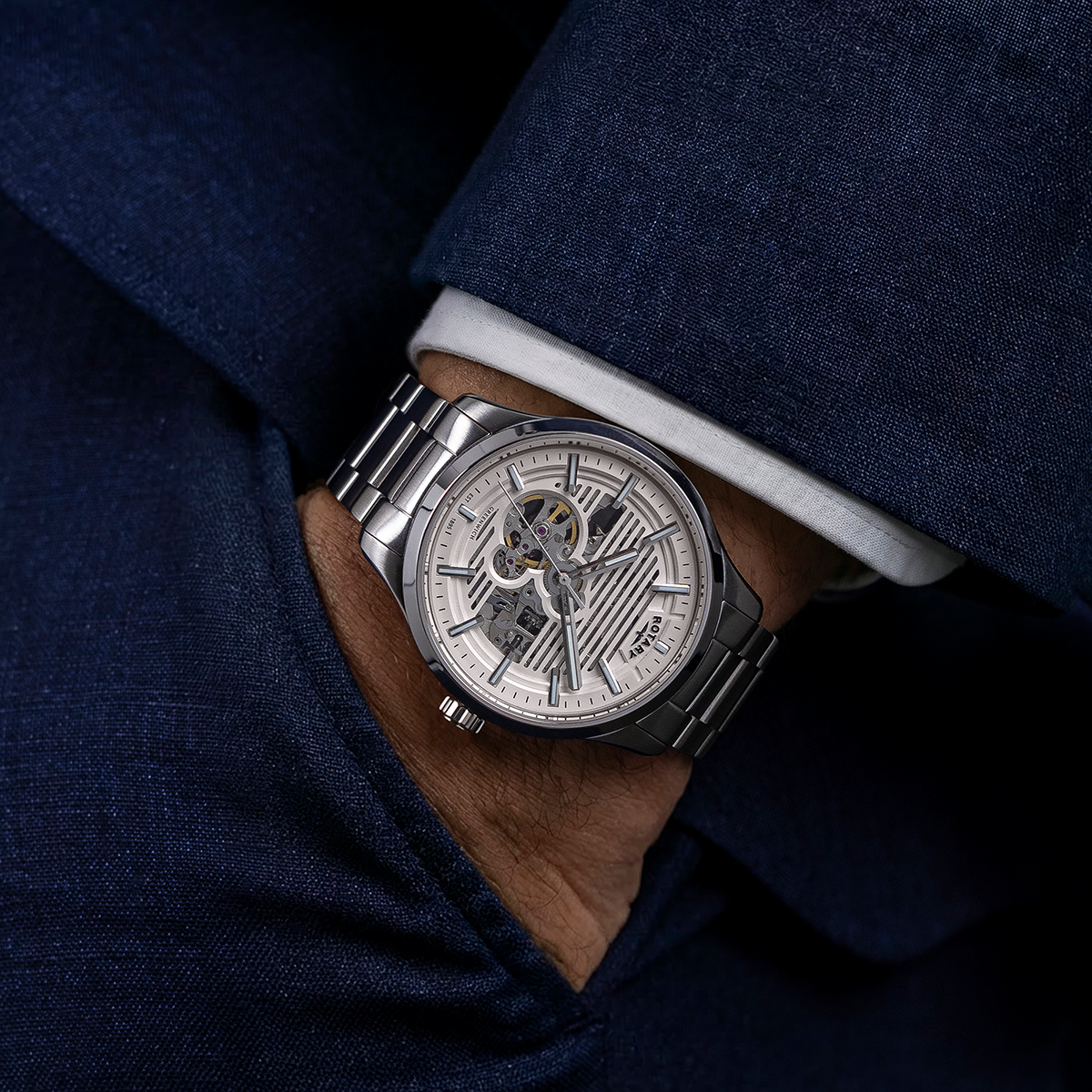 Rotary Men's Greenwich Skeleton Automatic 100M Water Resistance Stainless Steel Bracelet Watch - RGB10073/01