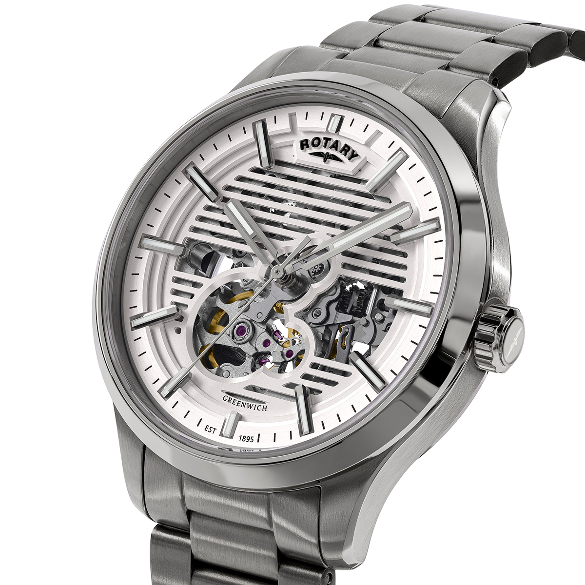 Rotary Men's Greenwich Skeleton Automatic 100M Water Resistance Stainless Steel Bracelet Watch - RGB10073/01