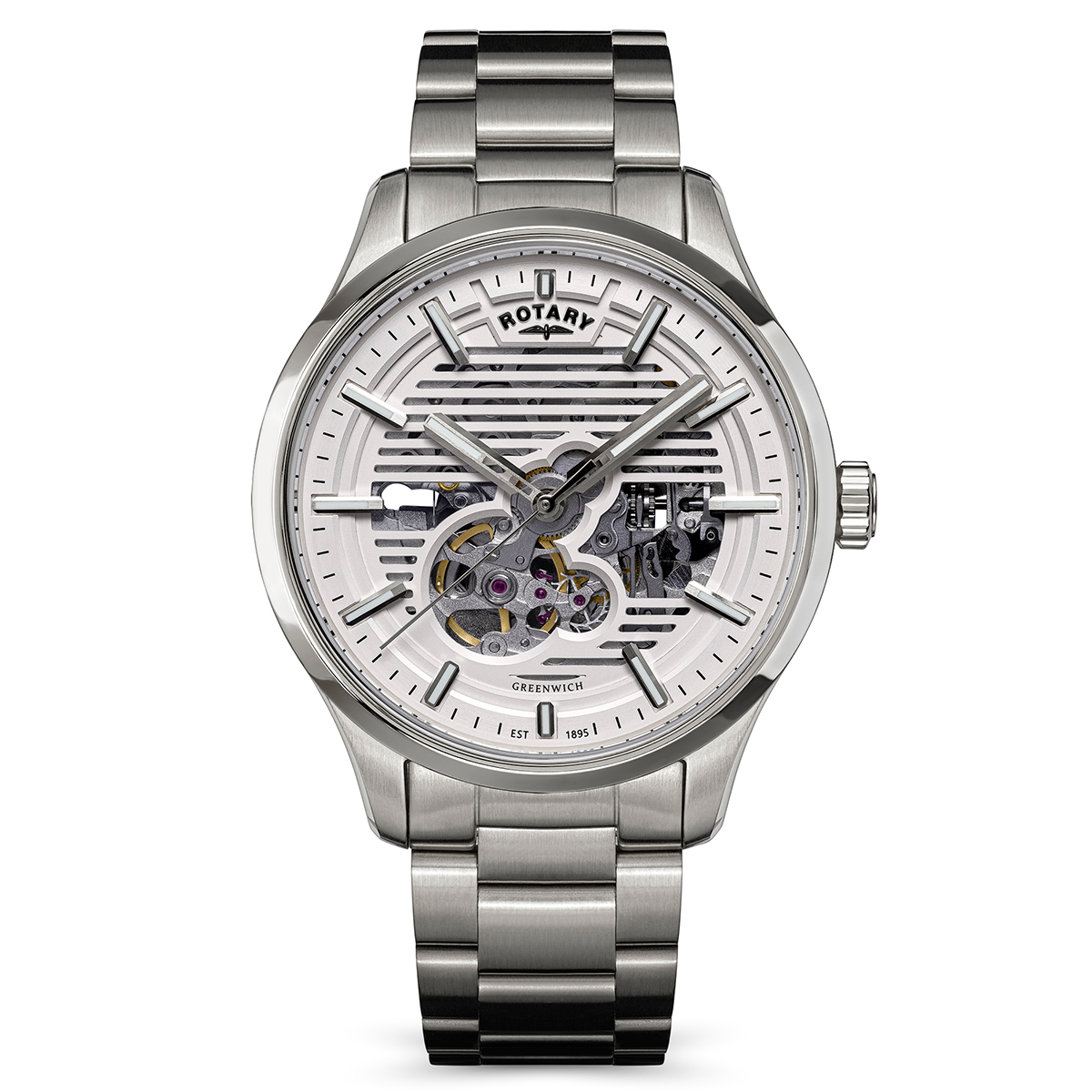 Rotary Men's Greenwich Skeleton Automatic 100M Water Resistance Stainless Steel Bracelet Watch - RGB10073/01