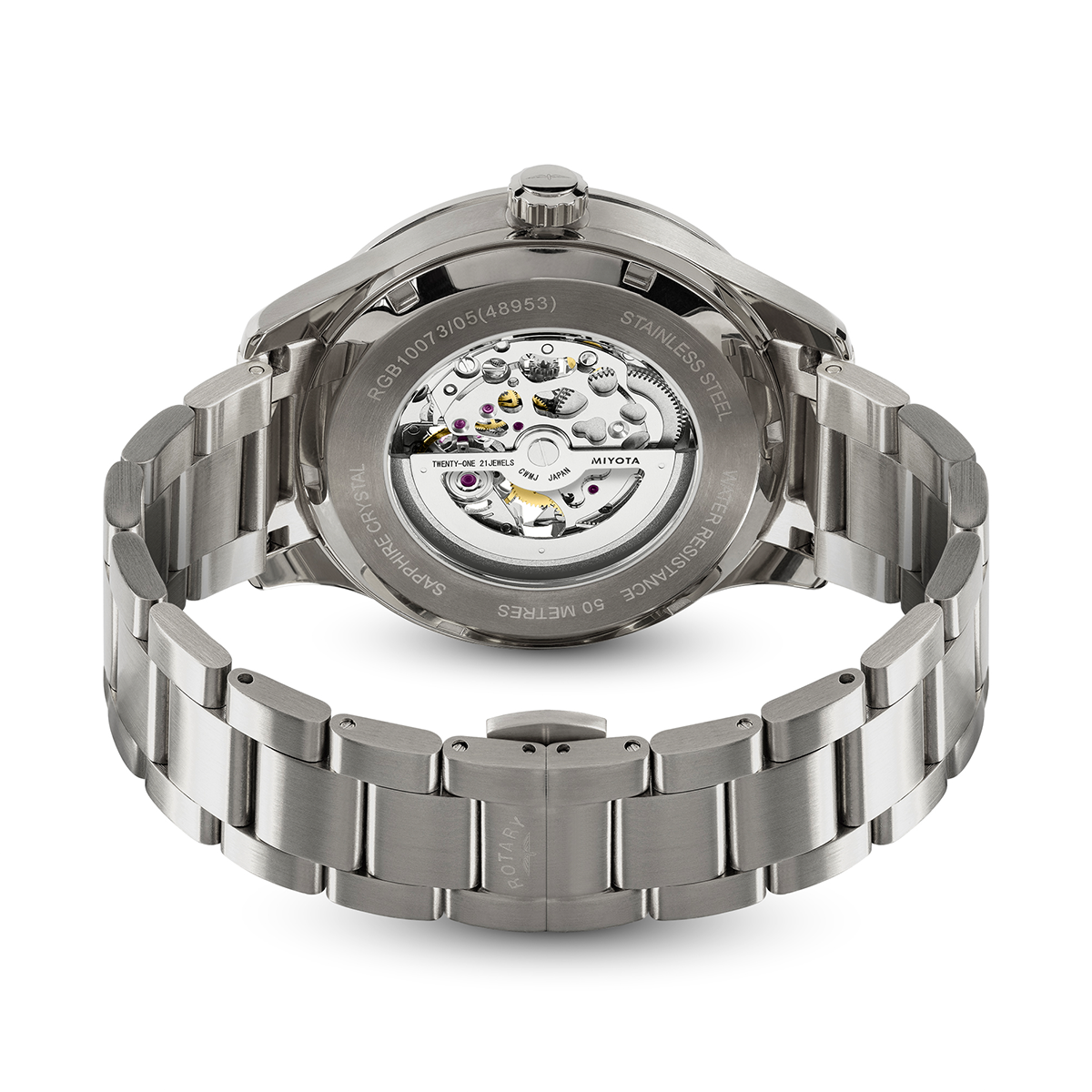 Rotary Men's Greenwich Skeleton Automatic 100M Water Resistance Blue Dial Stainless Steel Bracelet Watch - RGB10073/05