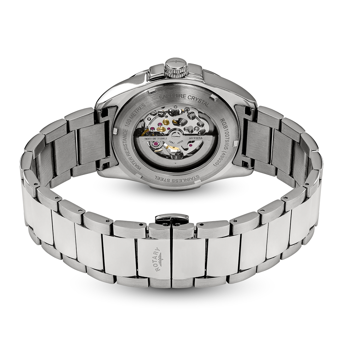 Rotary Men's Apex 100 Automatic Skeleton Dial Blue Dial Stainless Steel Bracelet Watch - RGB10079/05