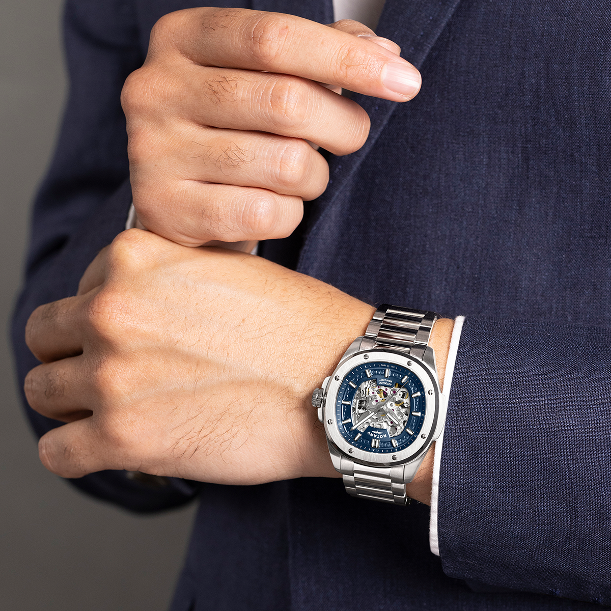 Rotary Men's Apex 100 Automatic Skeleton Dial Blue Dial Stainless Steel Bracelet Watch - RGB10079/05