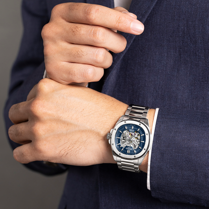 Rotary Men's Apex 100 Automatic Skeleton Dial Blue Dial Stainless Steel Bracelet Watch - RGB10079/05