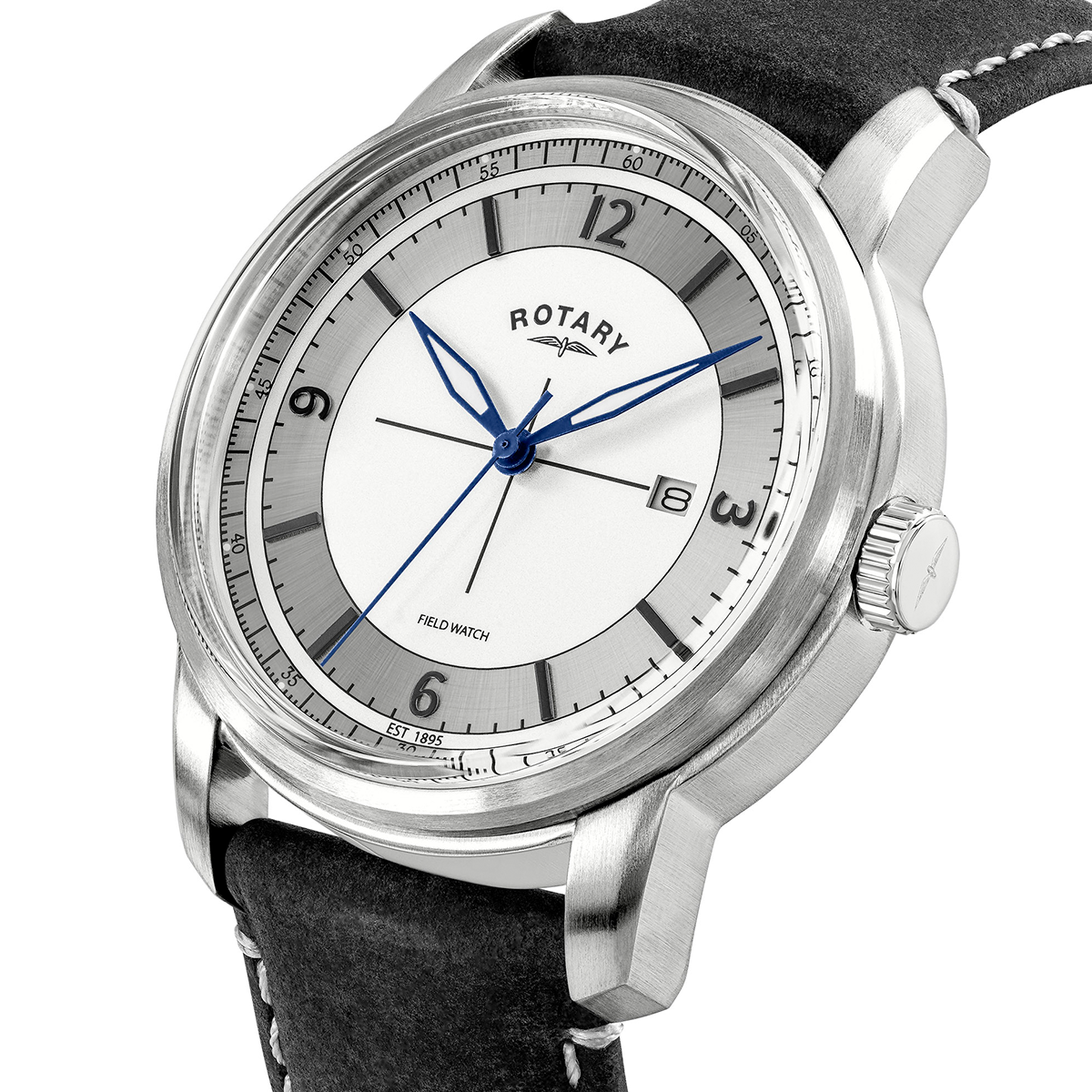 Rotary Men's Heritage Field Stainless Steel Black Leather Strap Watch - RGS10003/06