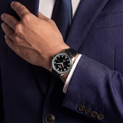 Rotary Men's 1895 Automatic Stainless Steel Black Dial Black Leather Strap Watch - RGS10081/04