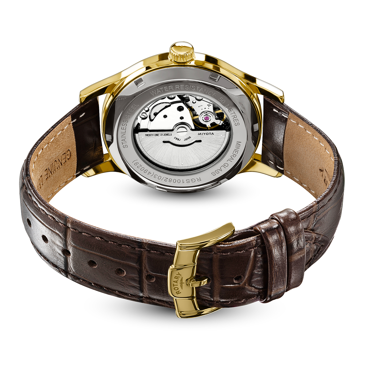 Rotary Men's 1895 Automatic Gold Plated Stainless Steel Brown Leather Strap Watch - RGS10082/03