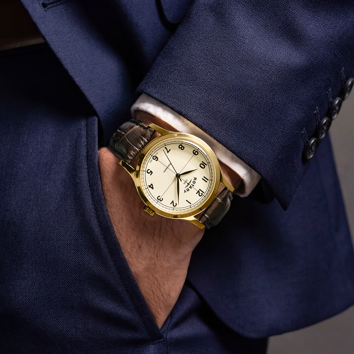 Rotary Men's 1895 Automatic Gold Plated Stainless Steel Brown Leather Strap Watch - RGS10082/03