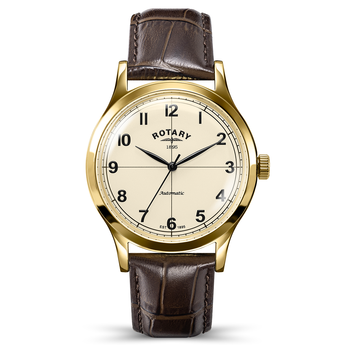 Rotary Men's 1895 Automatic Gold Plated Stainless Steel Brown Leather Strap Watch - RGS10082/03