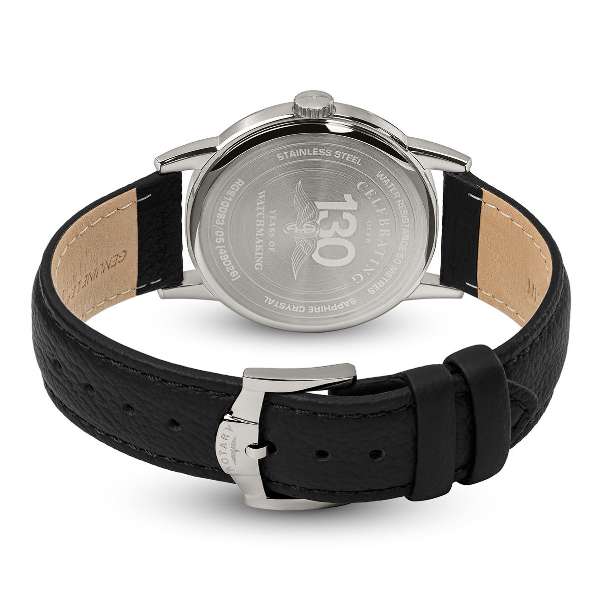 Rotary Men's Rotary Heritage Stainless Steel Navy Blue Dial Black Leather Strap Watch - RGS10083/05