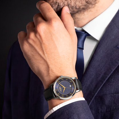 Rotary Men's Rotary Heritage Stainless Steel Navy Blue Dial Black Leather Strap Watch - RGS10083/05