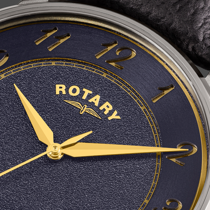 Rotary Men's Rotary Heritage Stainless Steel Navy Blue Dial Black Leather Strap Watch - RGS10083/05