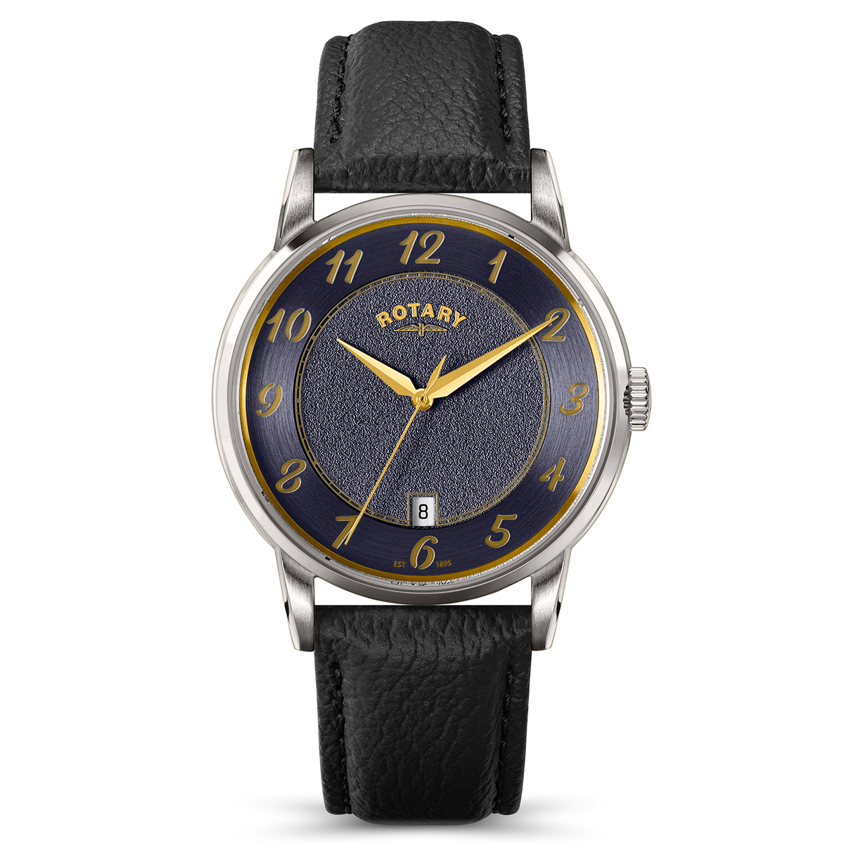 Rotary Men's Rotary Heritage Stainless Steel Navy Blue Dial Black Leather Strap Watch - RGS10083/05