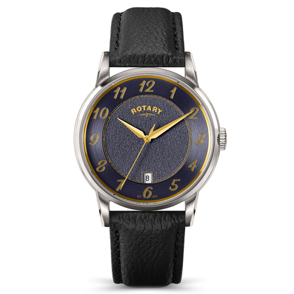 Rotary Men's Rotary Heritage Stainless Steel Navy Blue Dial Black Leather Strap Watch - RGS10083/05