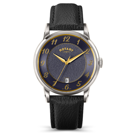 Rotary Men's Rotary Heritage Stainless Steel Navy Blue Dial Black Leather Strap Watch - RGS10083/05