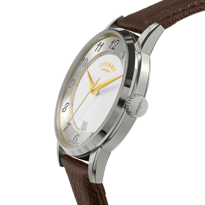 Rotary Men's Rotary Heritage Stainless Steel Silver Dial Brown Leather Strap Watch - RGS10083/70