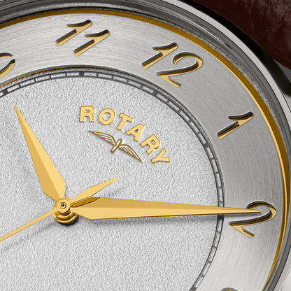 Rotary Men's Rotary Heritage Stainless Steel Silver Dial Brown Leather Strap Watch - RGS10083/70