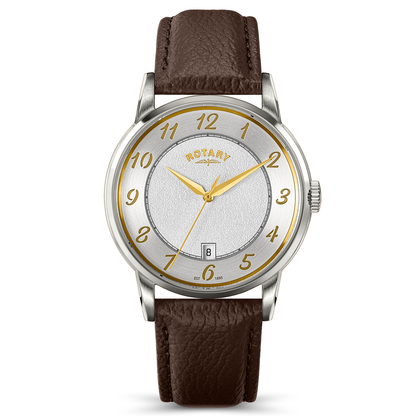 Rotary Men's Rotary Heritage Stainless Steel Silver Dial Brown Leather Strap Watch - RGS10083/70
