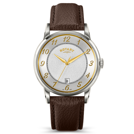 Rotary Men's Rotary Heritage Stainless Steel Silver Dial Brown Leather Strap Watch - RGS10083/70