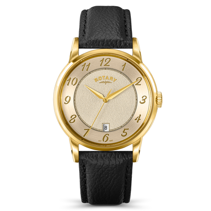 Rotary Men's Rotary Heritage Gold Plated Stainless Steel Brown Leather Strap Watch - RGS10084/03