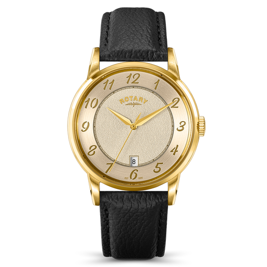 Rotary Men's Rotary Heritage Gold Plated Stainless Steel Brown Leather Strap Watch - RGS10084/03