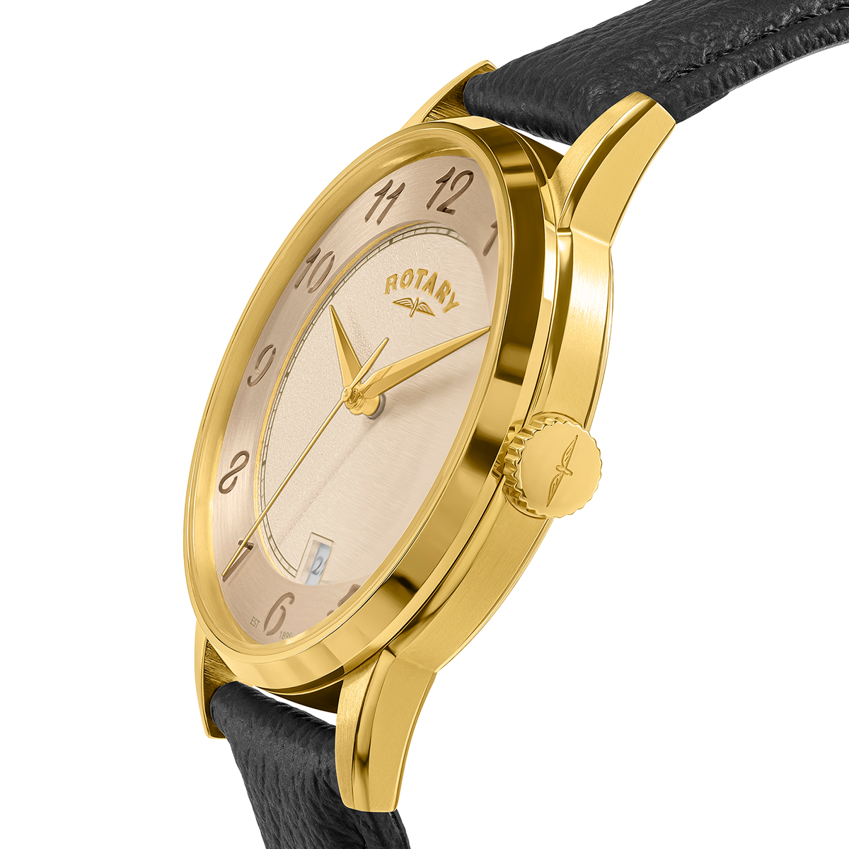 Rotary Men's Rotary Heritage Gold Plated Stainless Steel Brown Leather Strap Watch - RGS10084/03