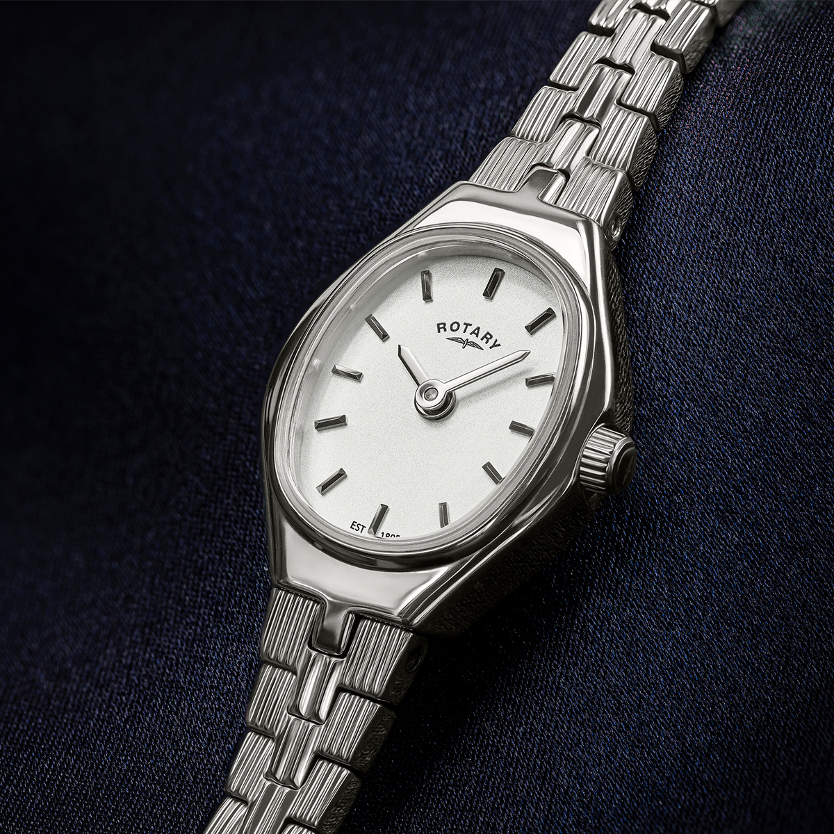 Rotary Ladies 1895 Silver White Satin Dial Stainless Steel Bracelet Watch - RLB10051/70