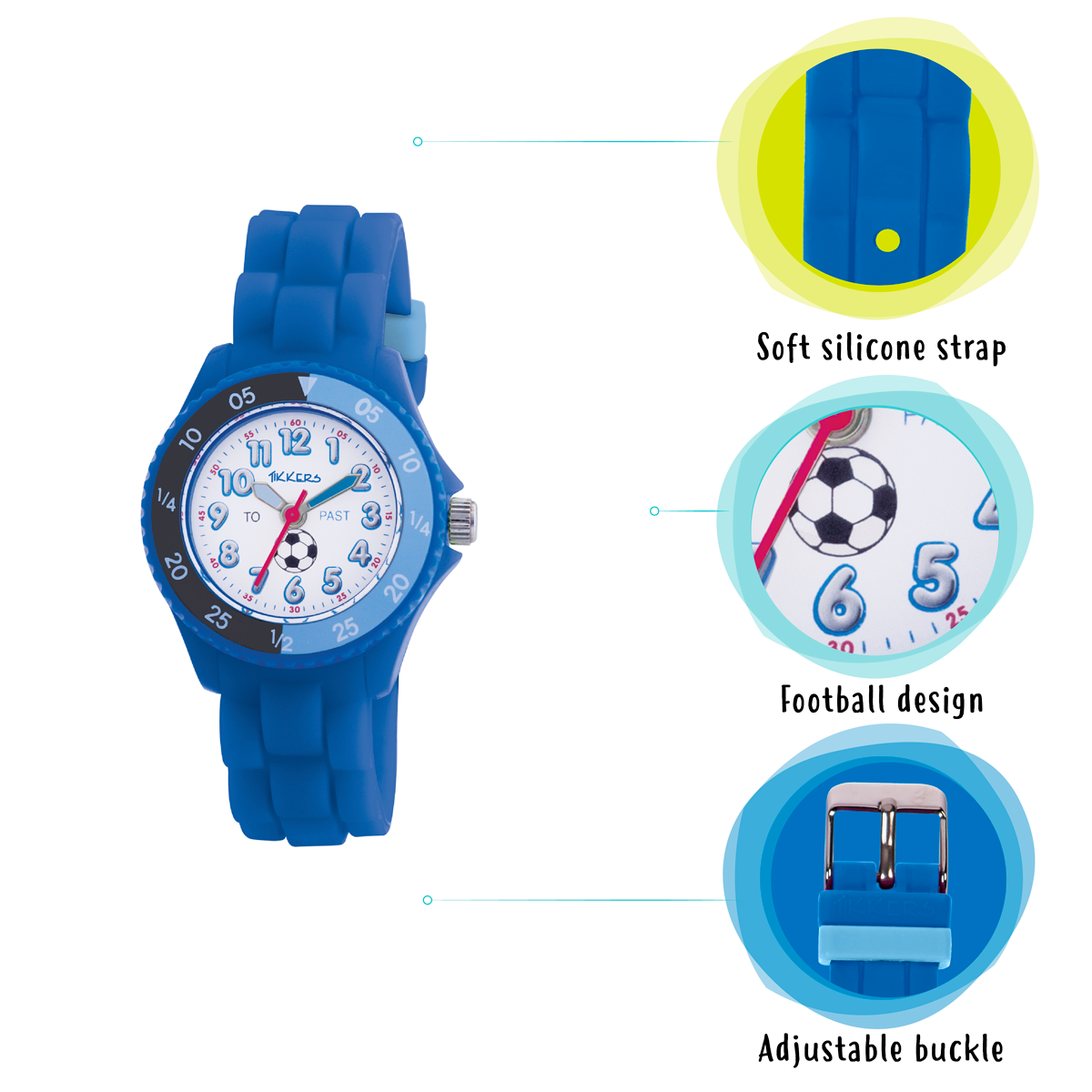 Tikkers Boys Blue Silicone Strap Football Time Teacher Watch - TK0002