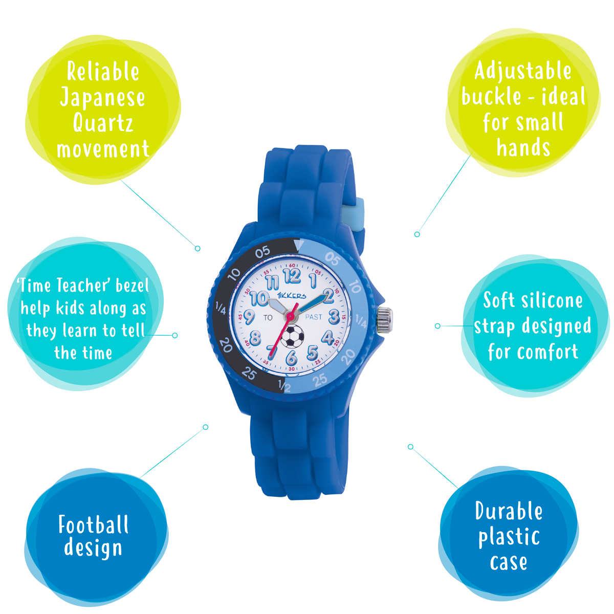 Tikkers Boys Blue Silicone Strap Football Time Teacher Watch - TK0002