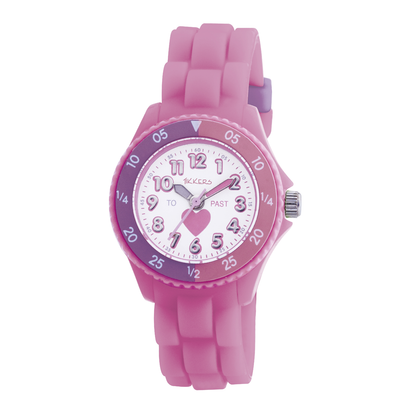 Tikkers Girls Pink Silicone Strap Heart Time Teacher Watch - TK0003