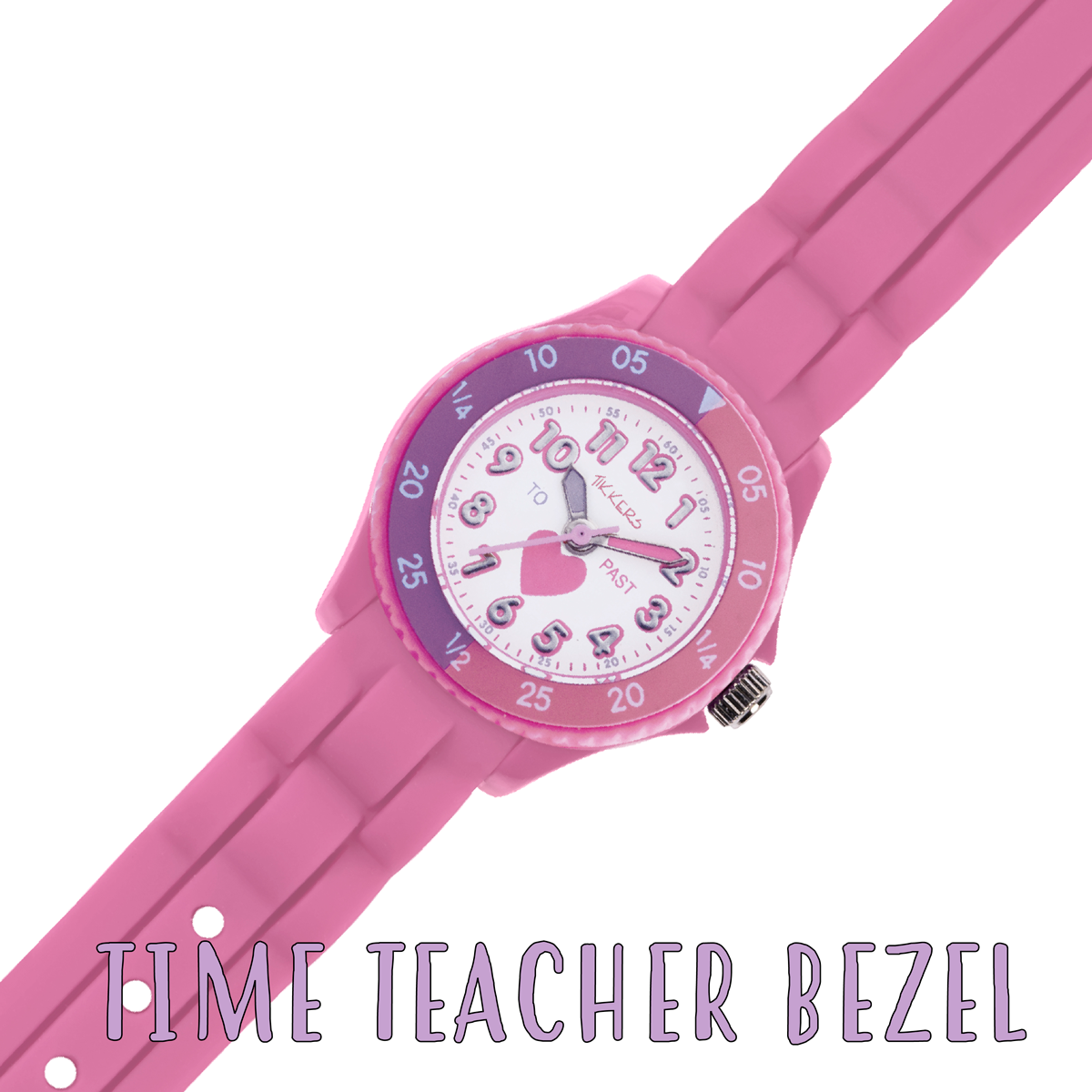Tikkers Girls Pink Silicone Strap Heart Time Teacher Watch - TK0003