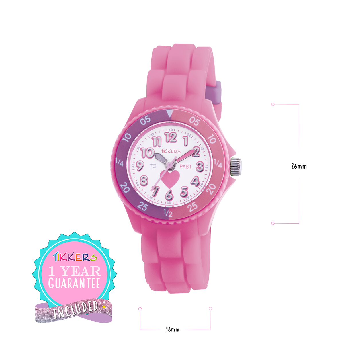 Tikkers Girls Pink Silicone Strap Heart Time Teacher Watch - TK0003