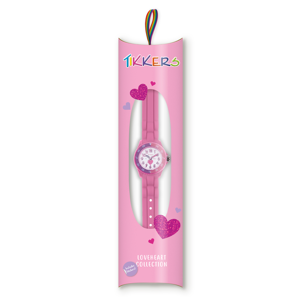 Tikkers Girls Pink Silicone Strap Heart Time Teacher Watch - TK0003
