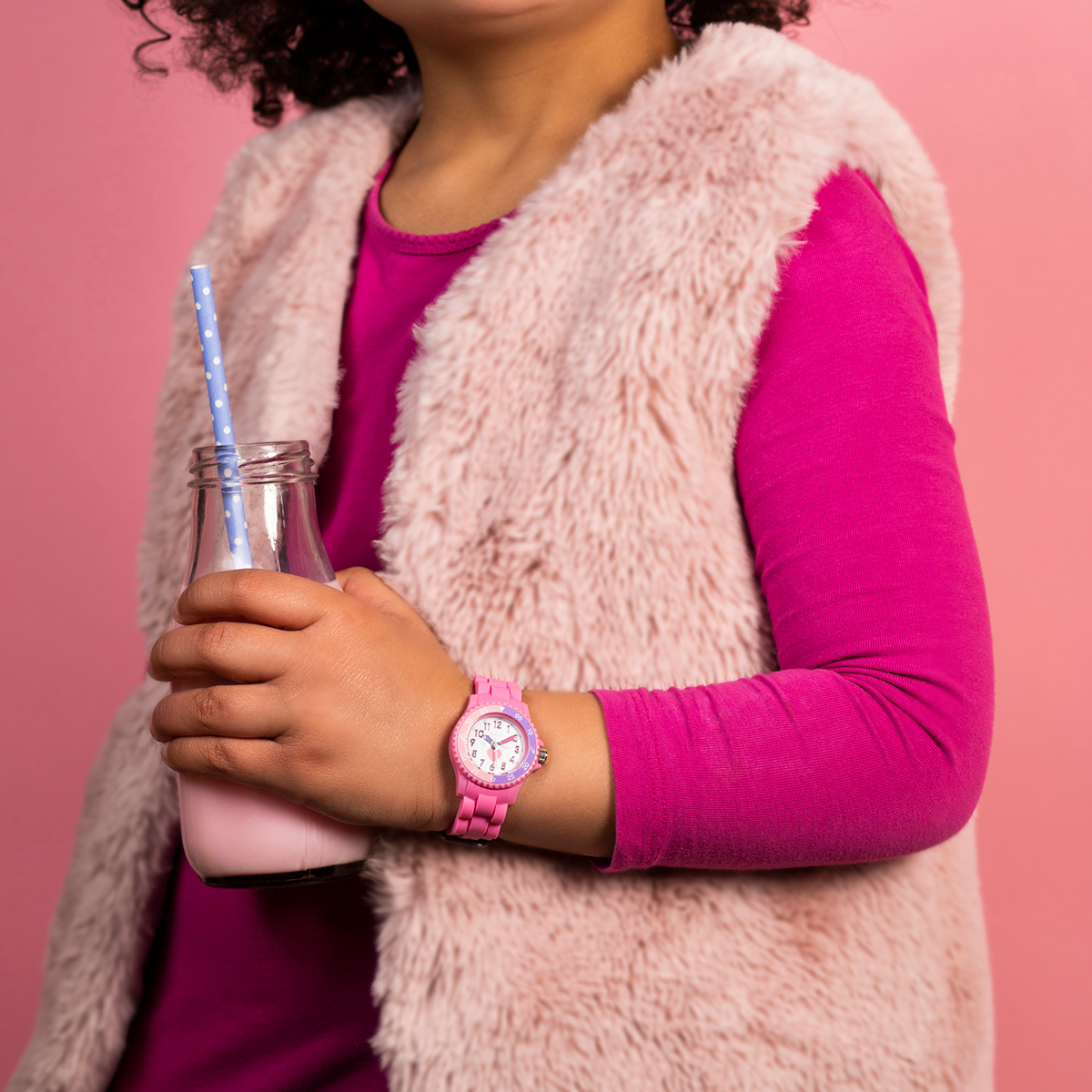 Tikkers Girls Pink Silicone Strap Heart Time Teacher Watch - TK0003