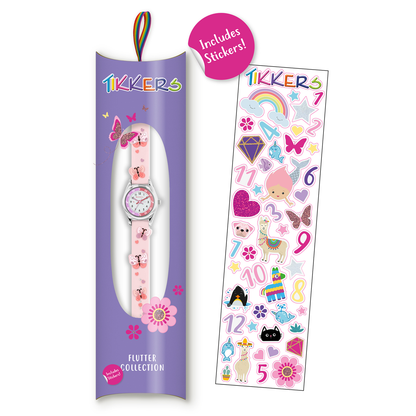 Tikkers Pink Strap Silver Time Teacher Butterfly Watch - TK0206