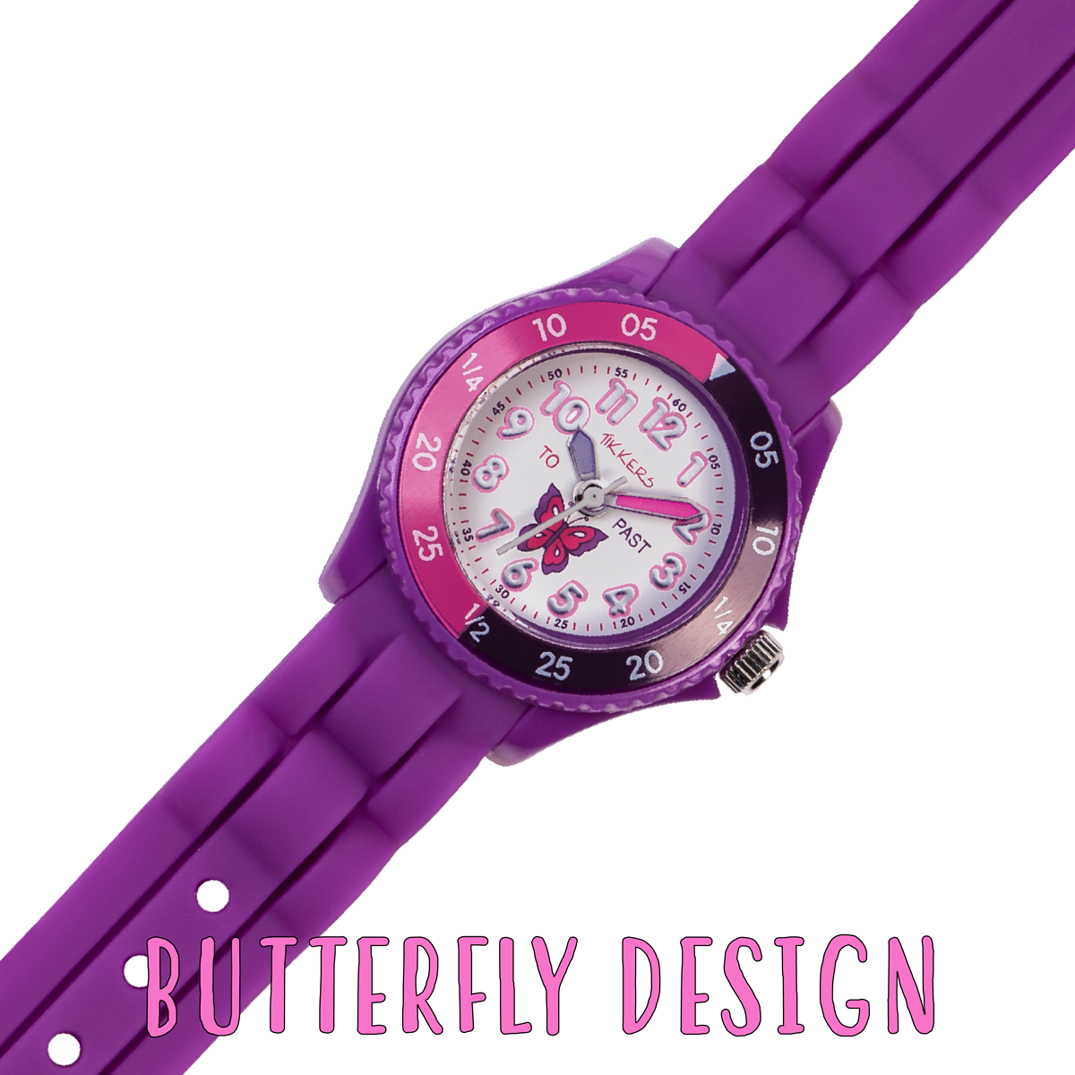 Tikkers Girls Purple Silicone Strap Butterfly Time Teacher Watch - TK0041