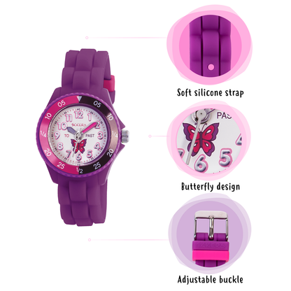 Tikkers Girls Purple Silicone Strap Butterfly Time Teacher Watch - TK0041