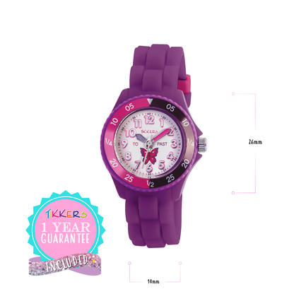 Tikkers Girls Purple Silicone Strap Butterfly Time Teacher Watch - TK0041