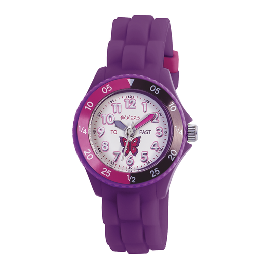 Tikkers Girls Purple Silicone Strap Butterfly Time Teacher Watch - TK0041