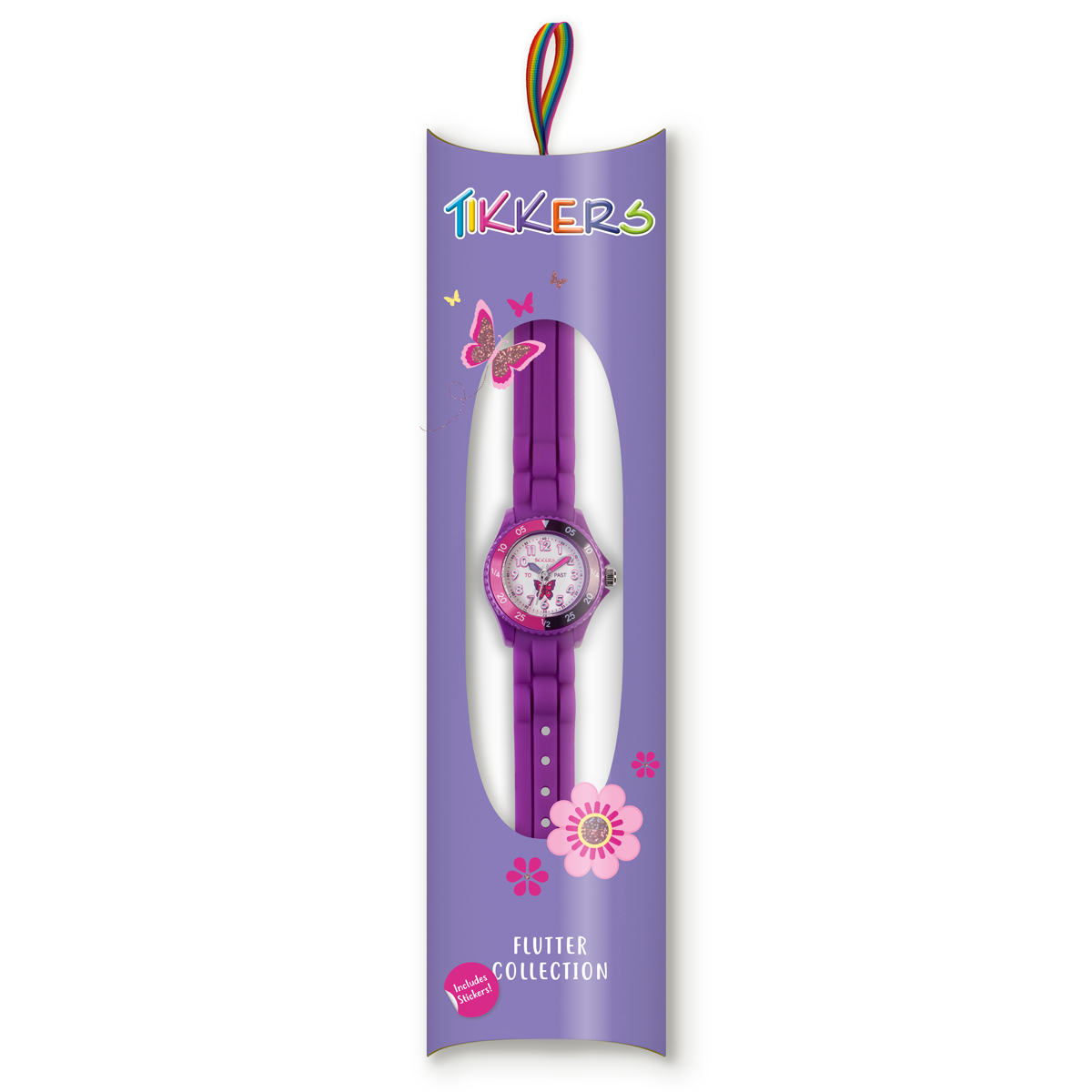 Tikkers Girls Purple Silicone Strap Butterfly Time Teacher Watch - TK0041