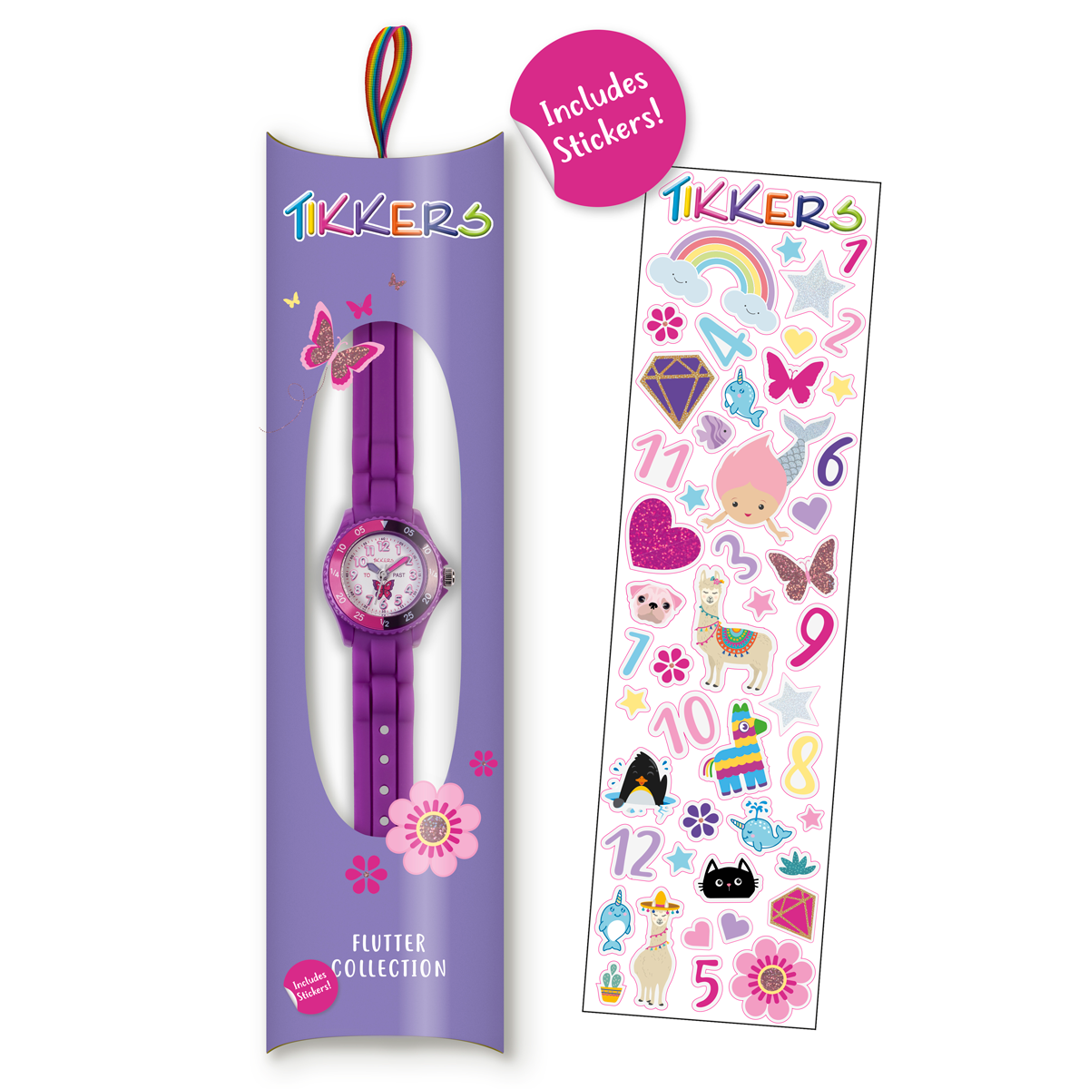 Tikkers Girls Purple Silicone Strap Butterfly Time Teacher Watch - TK0041