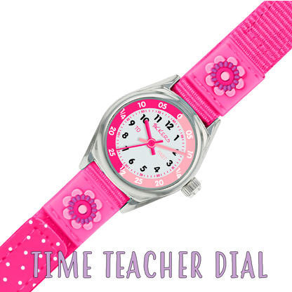 Tikkers Girls Pink Canvas Strap Flower Time Teacher Watch - TK0119