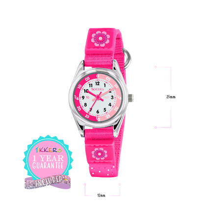 Tikkers Girls Pink Canvas Strap Flower Time Teacher Watch - TK0119