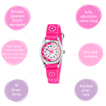 Tikkers Girls Pink Canvas Strap Flower Time Teacher Watch - TK0119