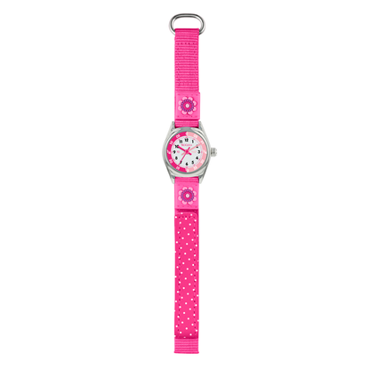 Tikkers Girls Pink Canvas Strap Flower Time Teacher Watch - TK0119