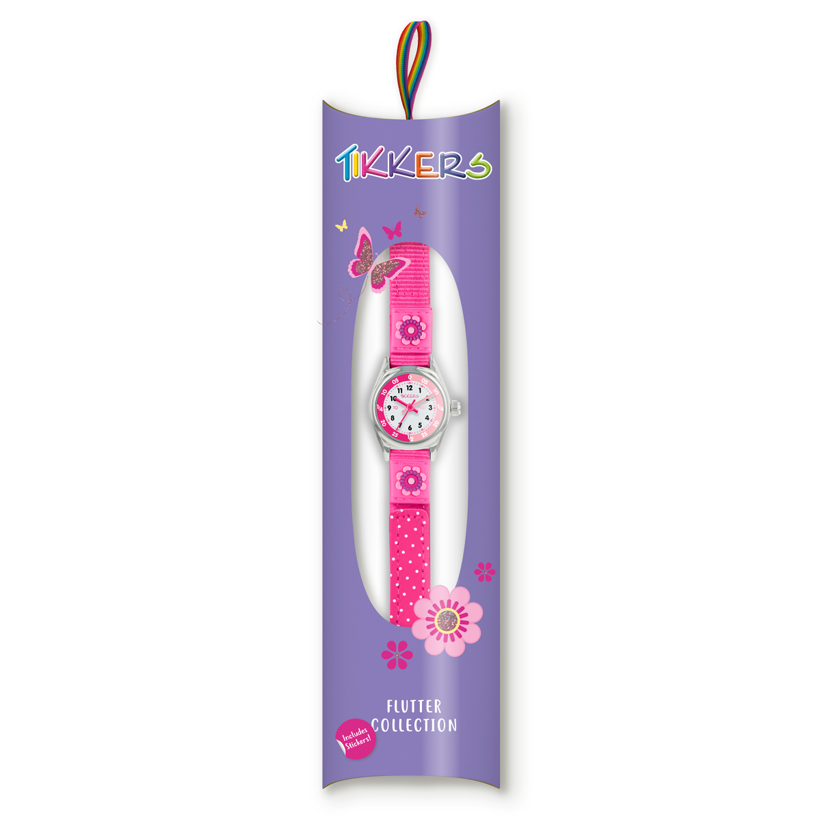 Tikkers Girls Pink Canvas Strap Flower Time Teacher Watch - TK0119