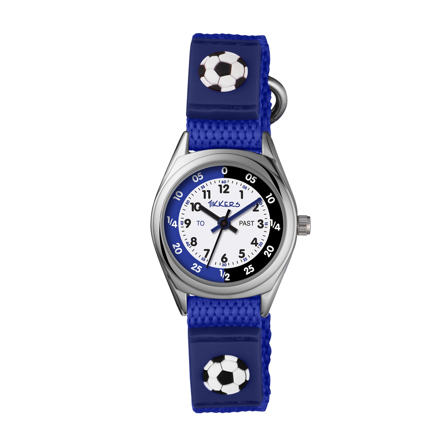 Tikkers Boys Blue Canvas Rip Strap Football Time Teacher Watch - TK0122